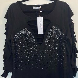 Rosegal V-Neck Dress Top w/Cutout Sleeves and Crystals